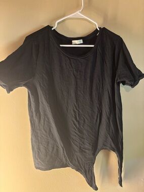 envy Black Short Sleeve Crewneck Tee with Subtle Asymmetric Hem